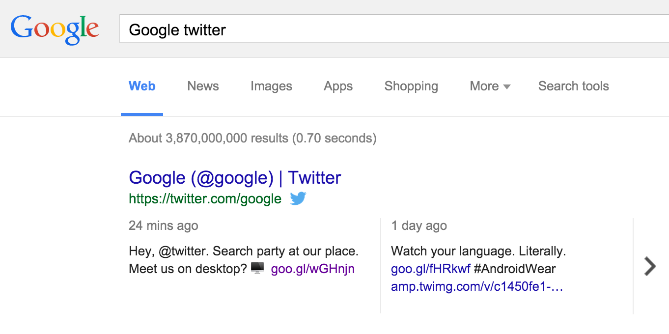 Google integrates Twitter into its desktop search results