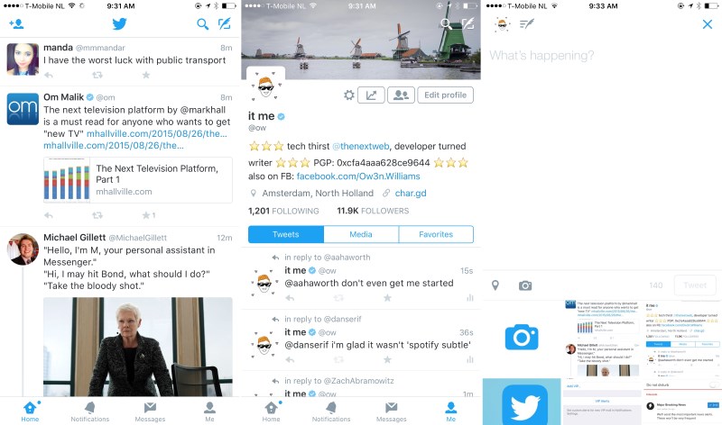 Twitter for iOS now has a lot more white in its UI, and a stronger blue too