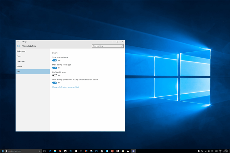 Windows 10 full screen start