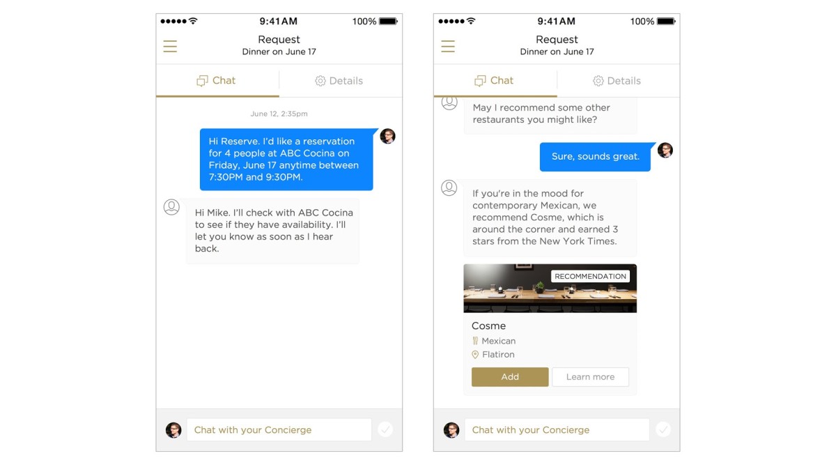 Dining concierge Reserve now has Messenger-like ‘Conversation View’
