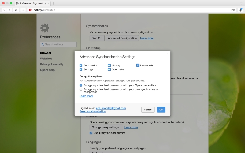 In addition to syncing your bookmarks and tabs, Opera can now sync your passwords too