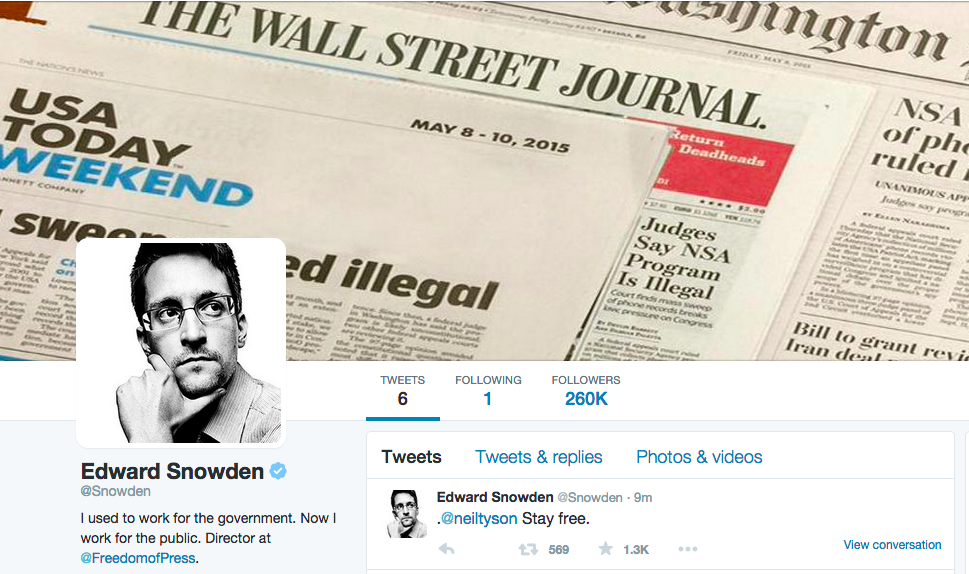 Edward Snowden joins Twitter and immediately throws shade at the NSA