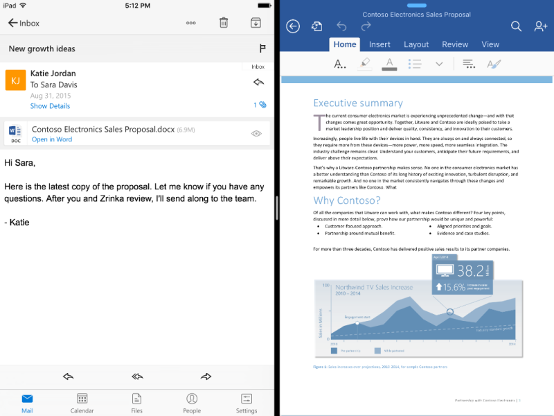 View and work with two Office apps at once