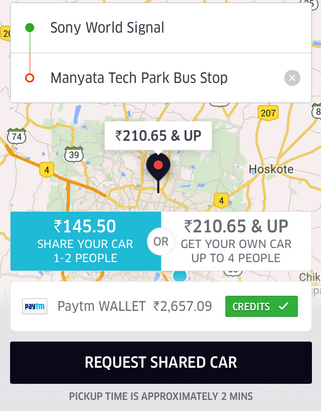 You can compare the fare between a shared ride or getting your own car before you book