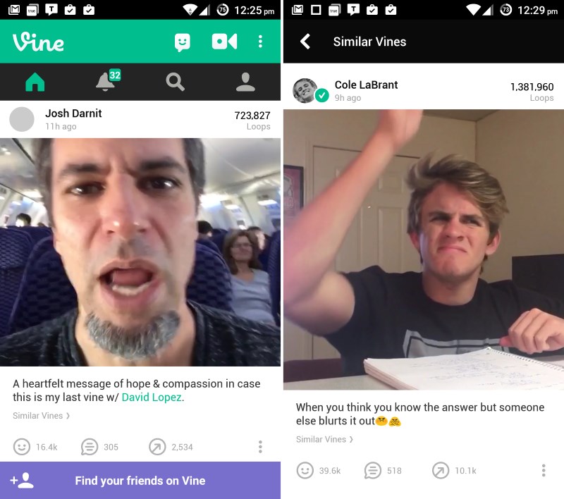 Tap the new 'Similar Vines' button beneath a post to view recommended clips