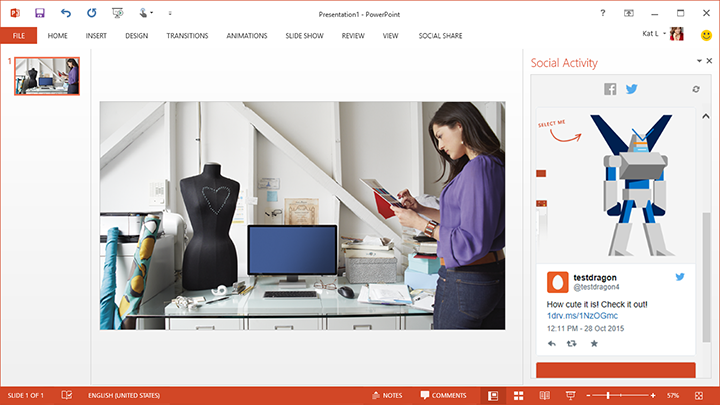 The new Social Activity pane lets you view comments on your shared presentations right within PowerPoint
