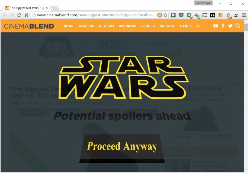 This handy extension keeps you from accidentally reading pages with Star Wars spoilers