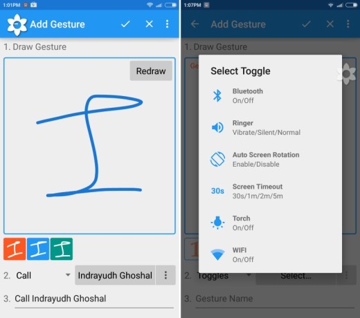 To train the app, draw a gesture and then select from a wide range of actions