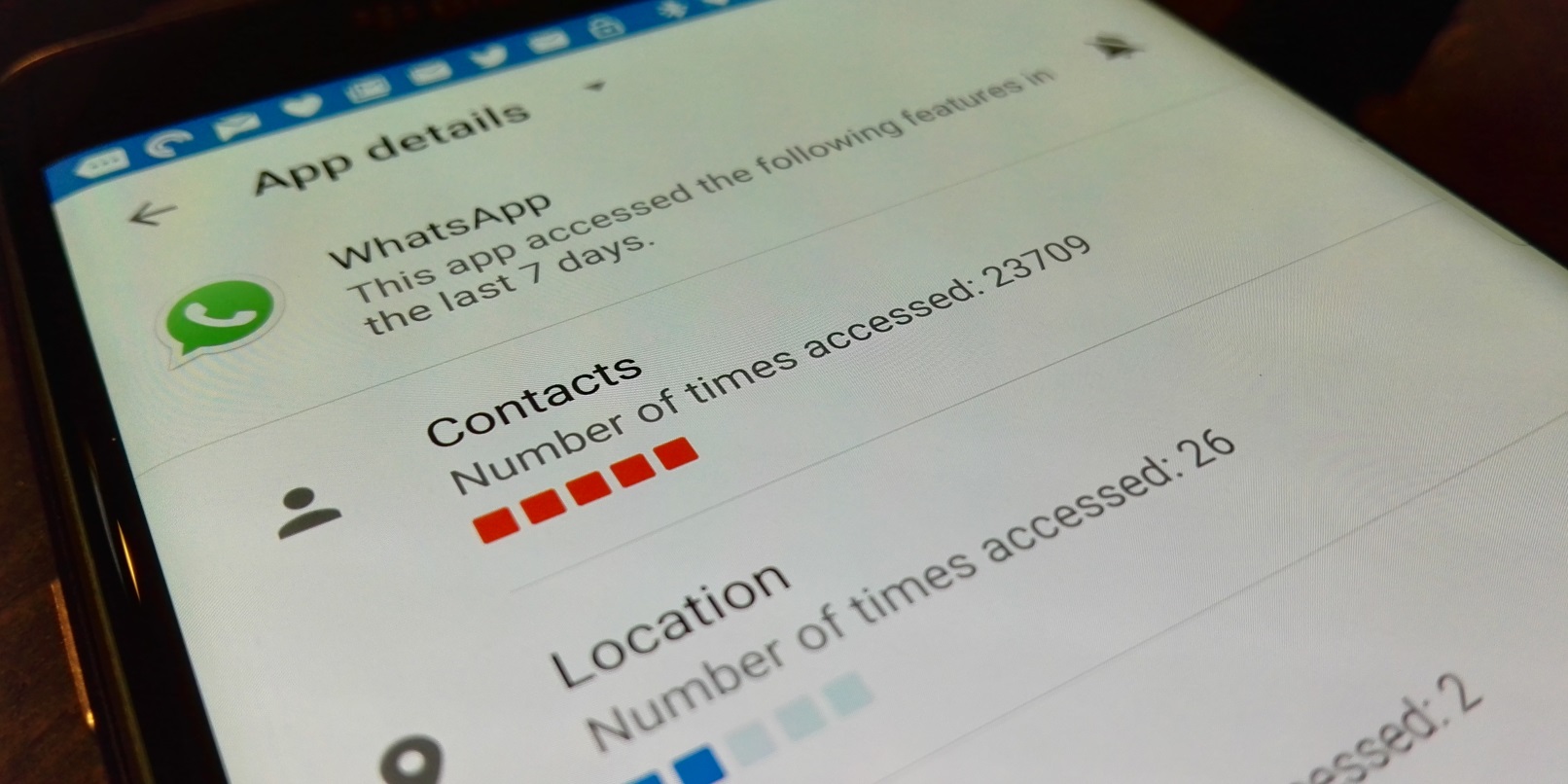 Why has WhatsApp accessed my contacts 23,709 times in the last 7 days?