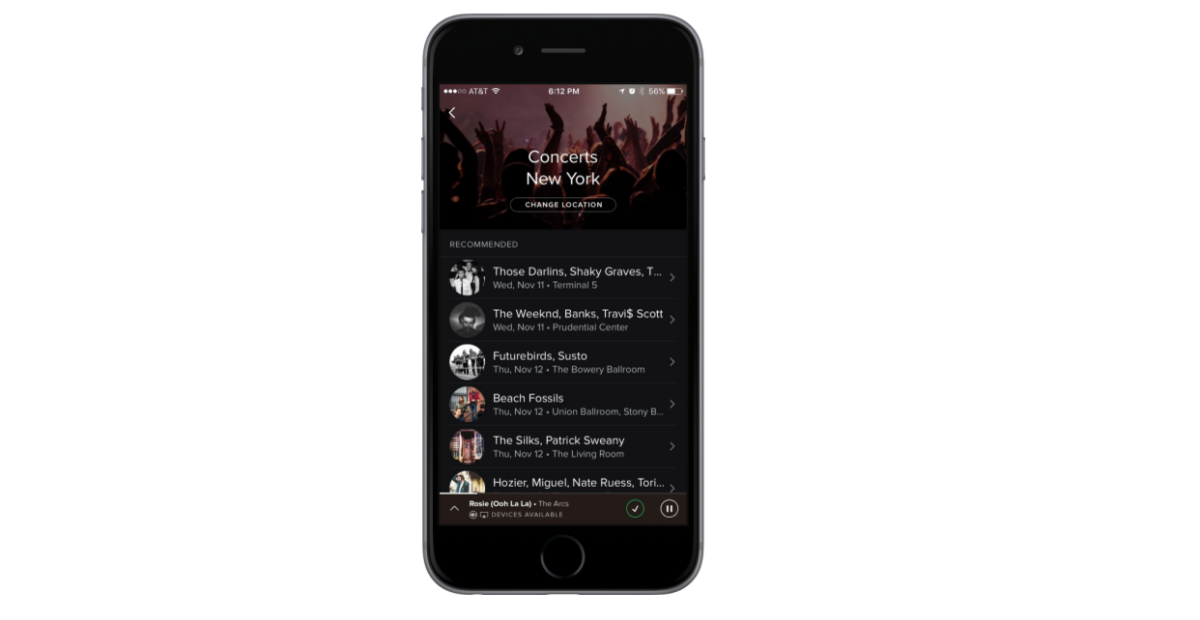 Spotify now recommends nearby concerts based on what you listen to