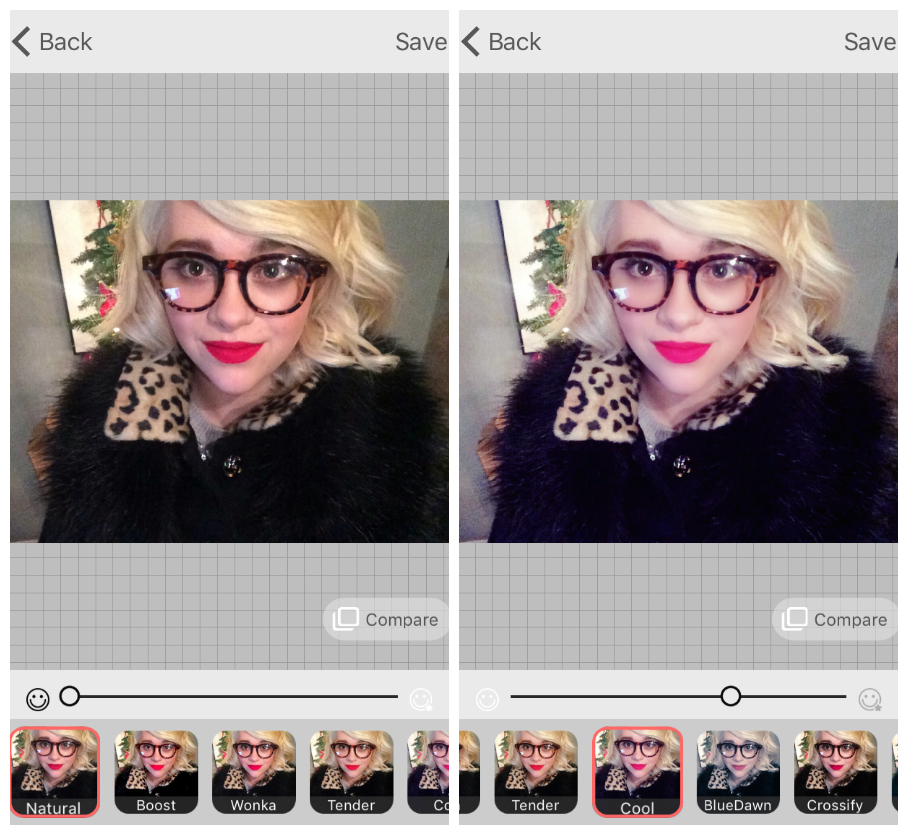 Unedited (left), Microsoft Selfie's 'Cool' filter (right). 