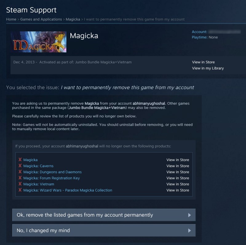 You can now remove Steam games from your account, but be careful when deleting bundled titles