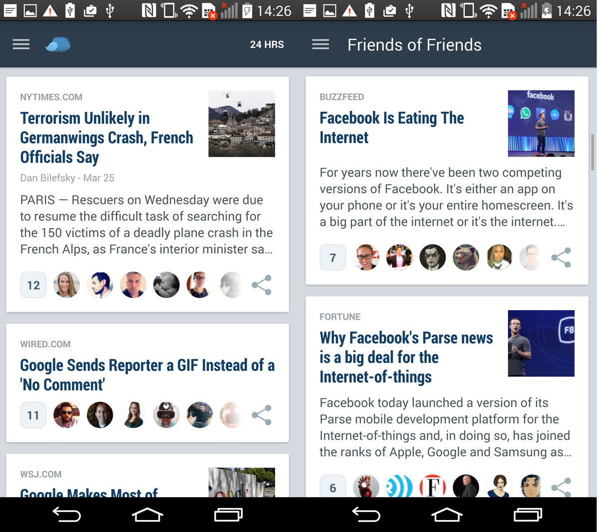 Nuzzel curates news shared by your Facebook and Twitter contacts