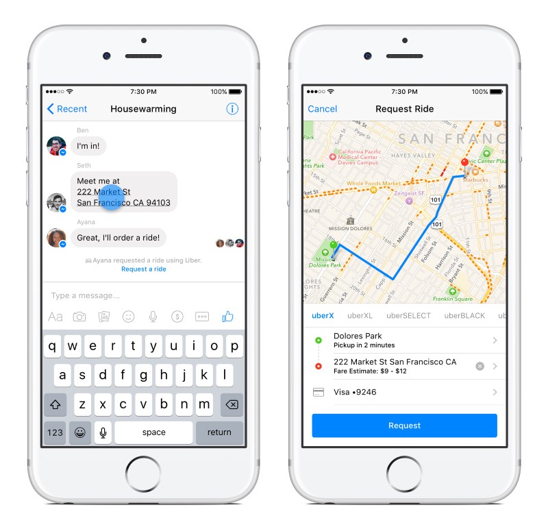 Messenger now lets you request an Uber ride right from within a conversation in the app