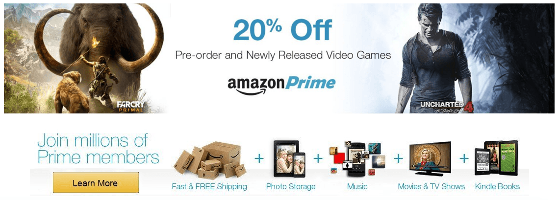 Amazon Prime users now get 20% off pre-ordered and newly released games