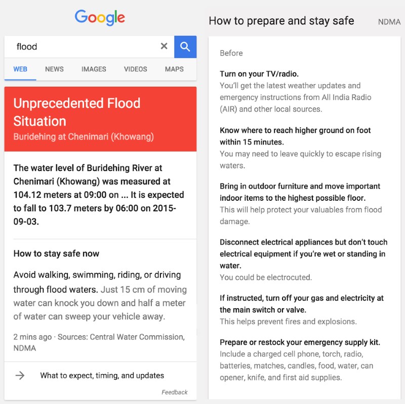 Google will now display flood alerts in India along with timelines and tips on staying safe