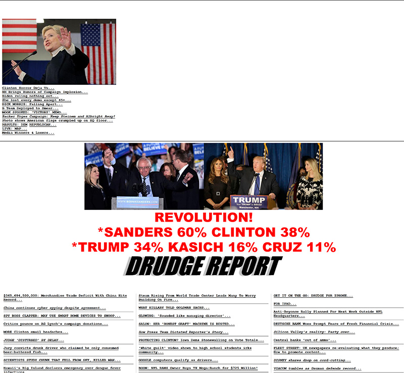 No, really, this is what The Drudge Report looks like in 2016