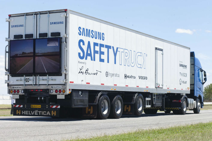 Samsung is actually building trucks with screens on the back so drivers can see the road ahead
