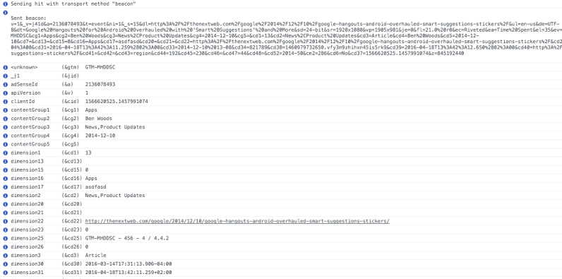 Google Print of dimensions tracking