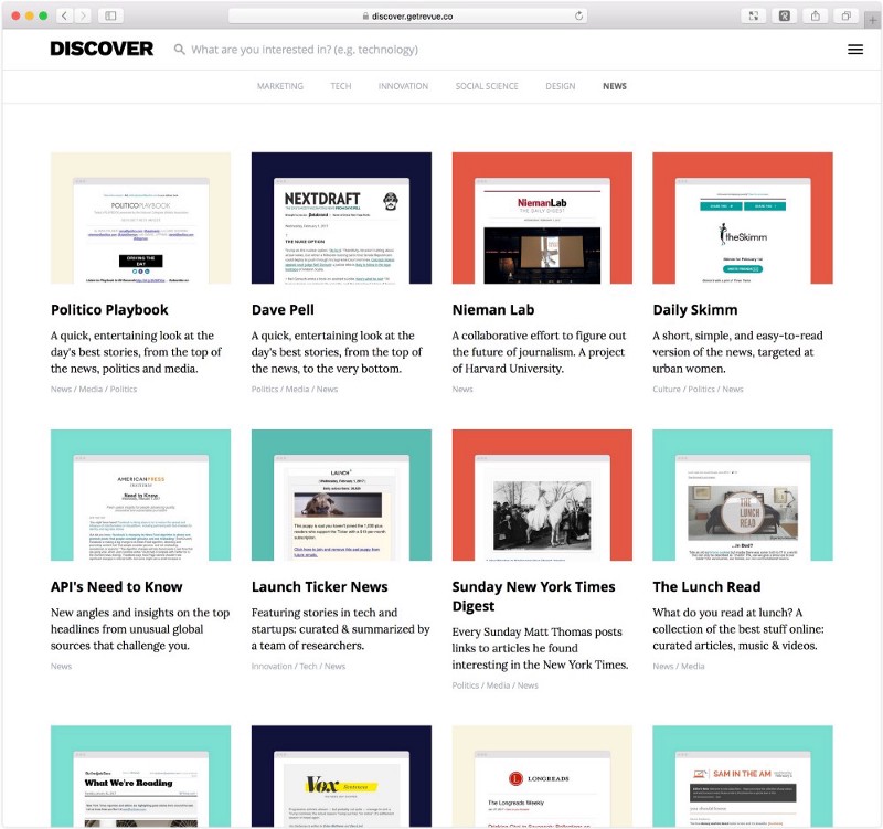 Revue’s Discover helps you find the most interesting email newsletters Featured Image