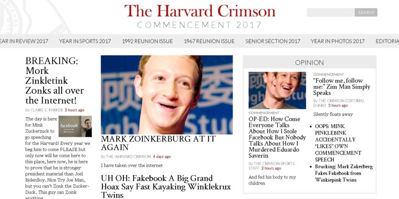 Hacker trolls Zuckerberg commencement speech by defacing Harvard newspaper