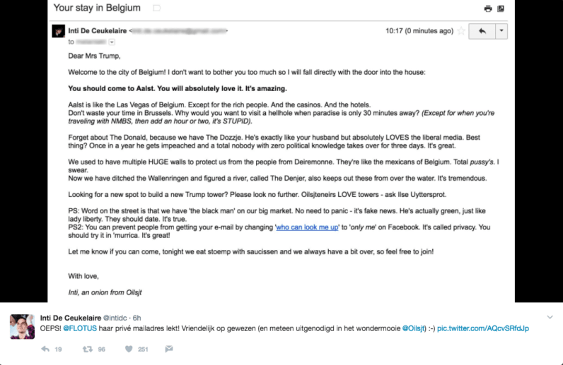 Belgian ethical hacker found Melania Trump’s email address and invited her to his town