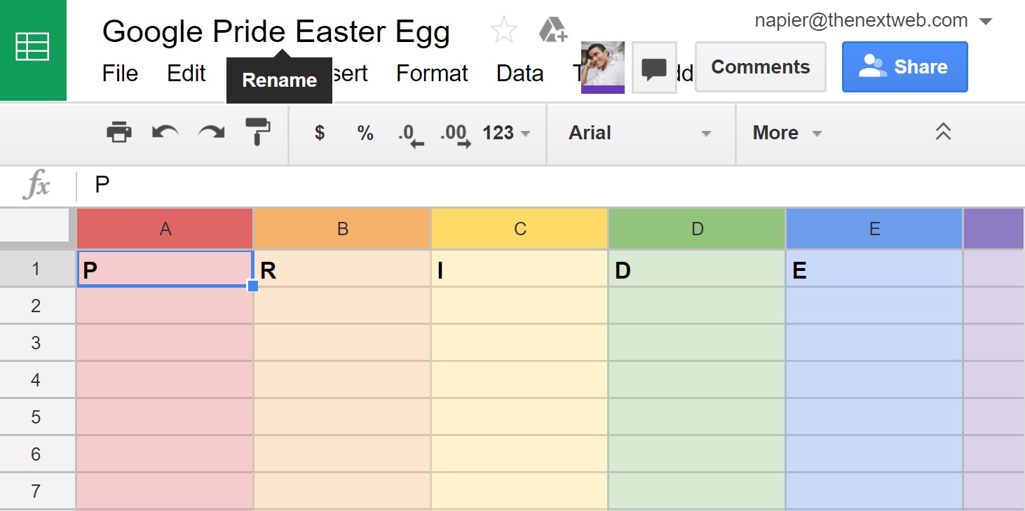 Google Easter Egg Celebrates Pride In Your Spreadsheets