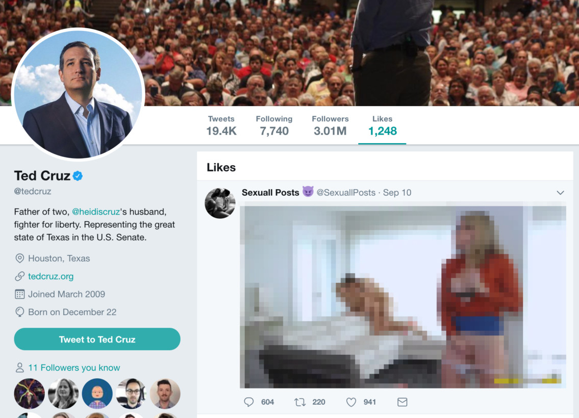 Ted Cruz's liked tweets (click for uncensored image)