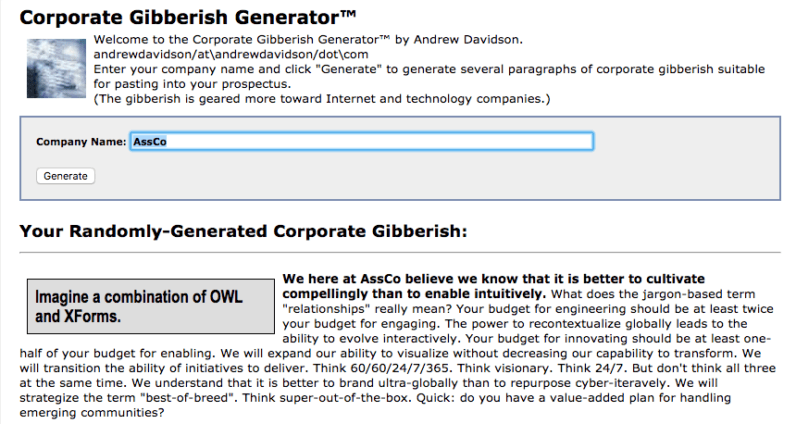 corporate gibberish generator makes crappy slogans for your startup business buzzword generator