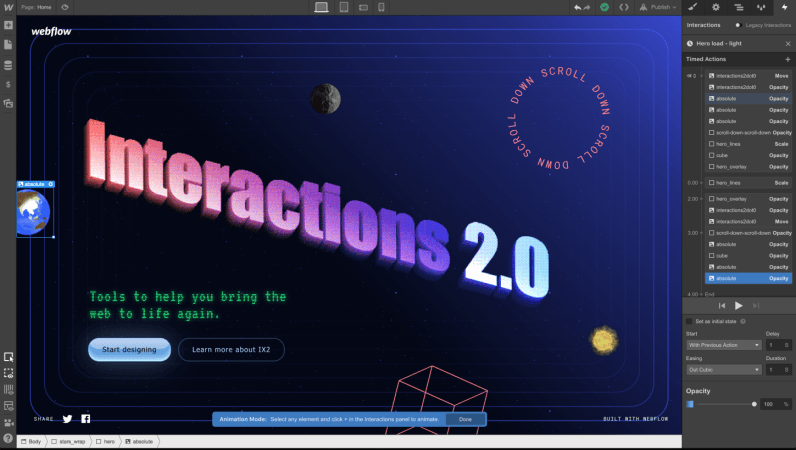 Webflow lets you build gorgeous web animations just by dragging and dropping