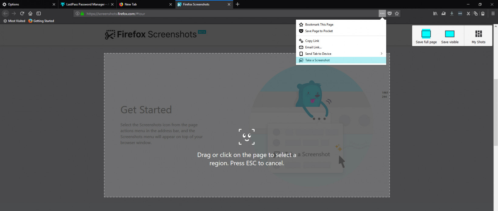 Firefox Quantum's built-in screenshot tool is pretty handy