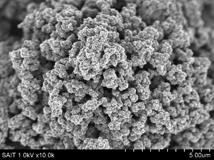 A close-up view of graphene balls synthesized for use in batteries