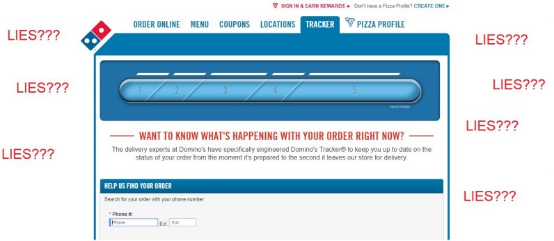Dominos Tracker app sits on a throne of lies