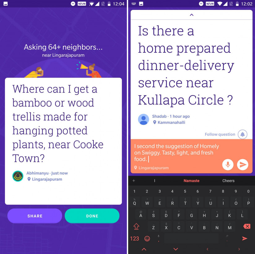 Asking and answering questions on the app
