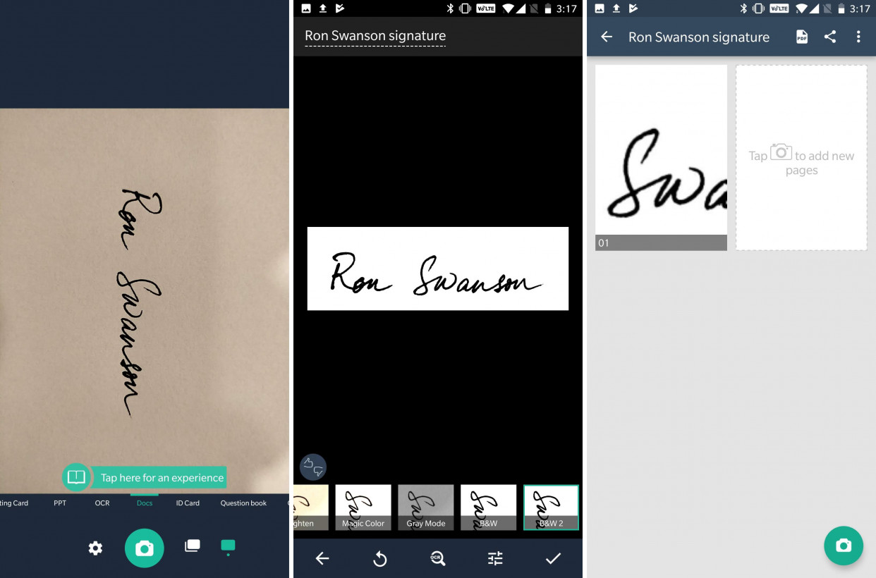 Scan your signature with CamSCanner