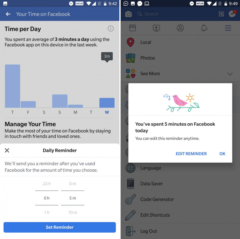 You can now specify a time limit for Facebook to remind you to close the app and go outside