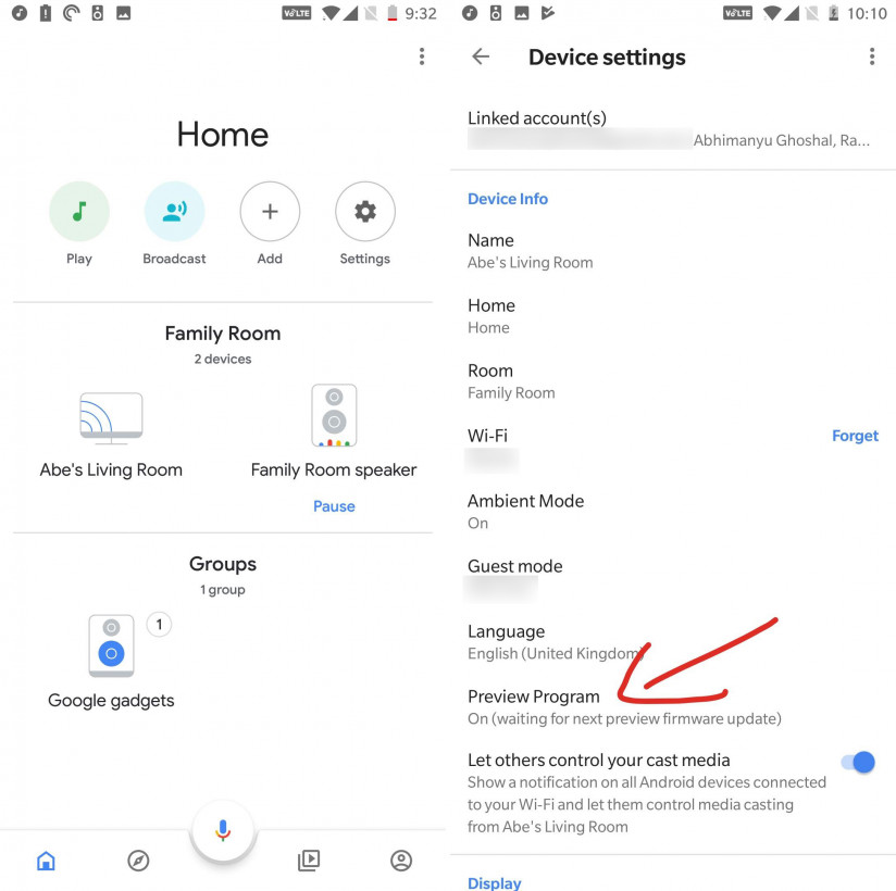 chromecast play audio through google home