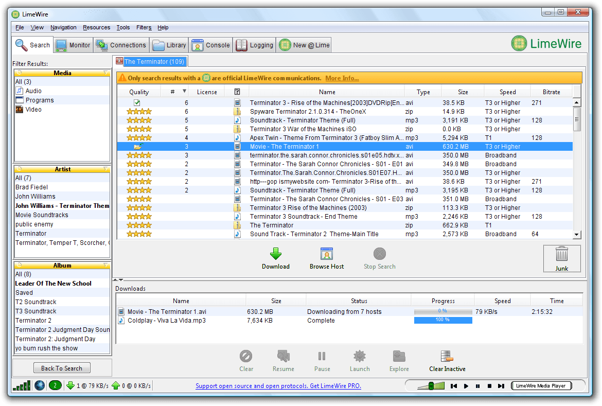 Limewire's Windows desktop client from 2008