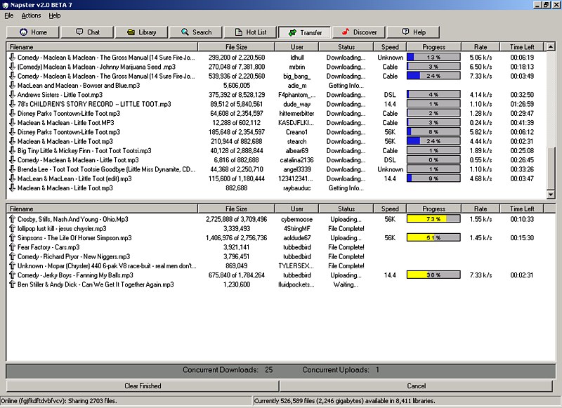 A screenshot of the Napster desktop client for Windows