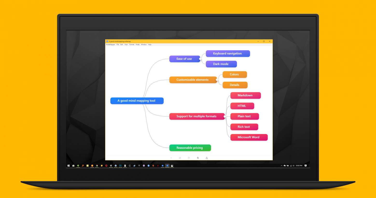 WriteMapper 2 is a flexible, dead-simple desktop app for mind mapping