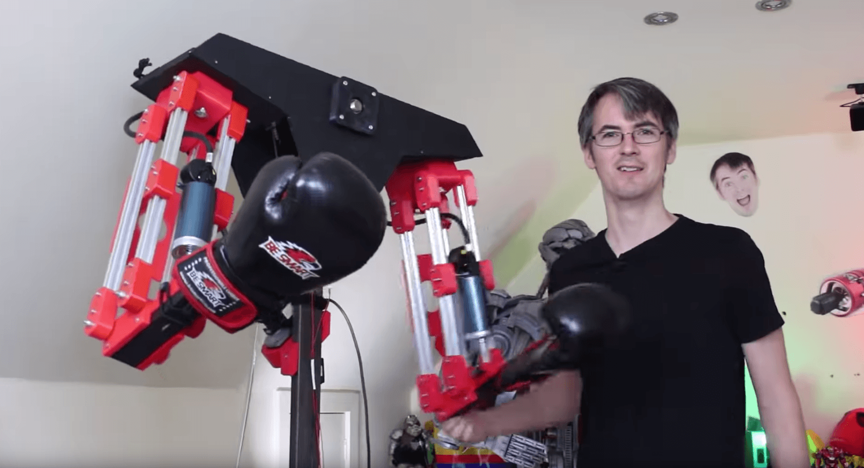 Mad scientist builds a robot to beat the crap out of him in a VR fighting game