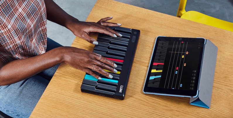 Rolis Lumi is an advanced light-up keyboard that makes learning piano easy