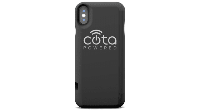 A prototype of a Cota-powered phone case that could charge your phone without a wired or contact-based connection