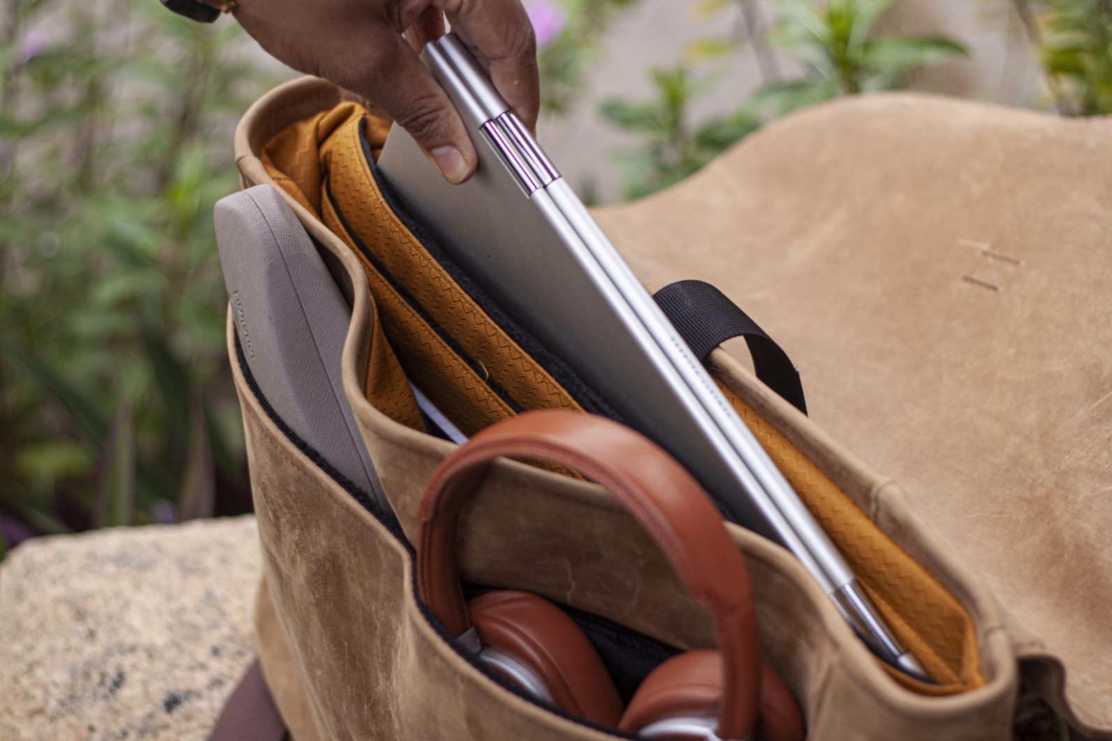 Waterfield’s leather messenger bag gives my gadgets the deluxe treatment