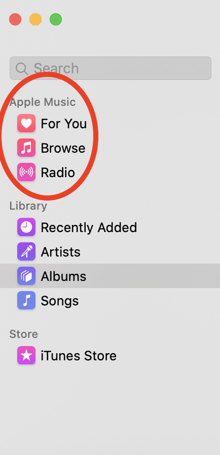 macOS music app sidebar with Apple Music