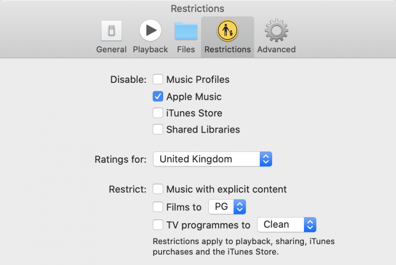 macOS music app restricted apple music