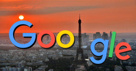 Google logo divided by the Eiffel tower
