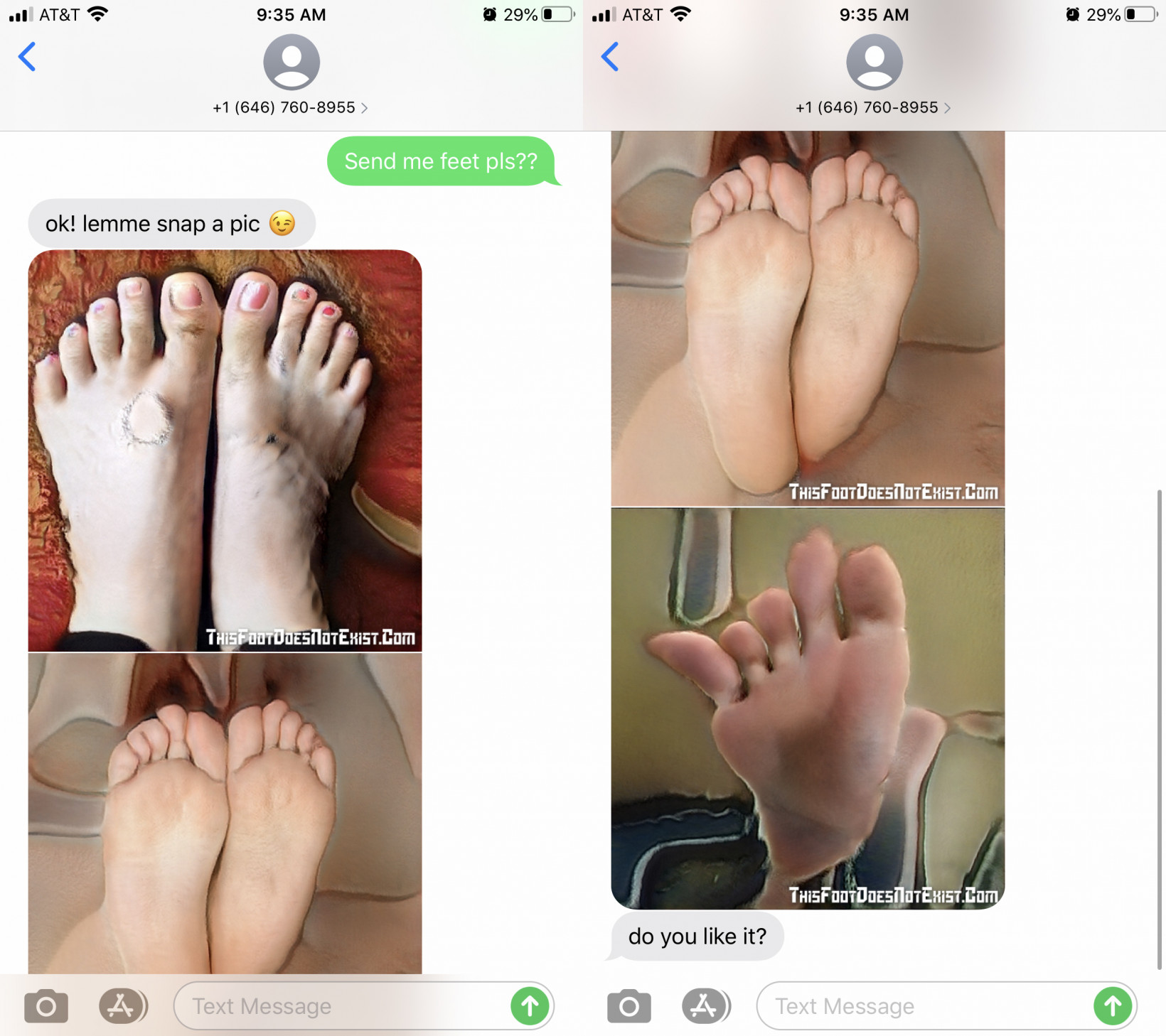 Text this number for an infinite feed of AI-generated feet