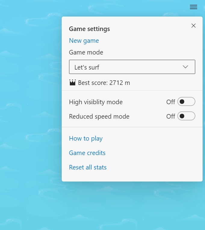 Microsoft Edge Browser Game Surf Menu