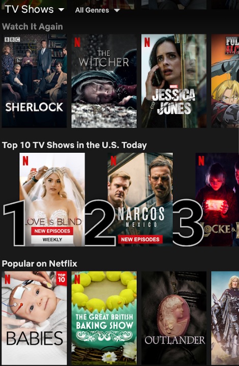 Netflix Top Ten TV Shows Mobile